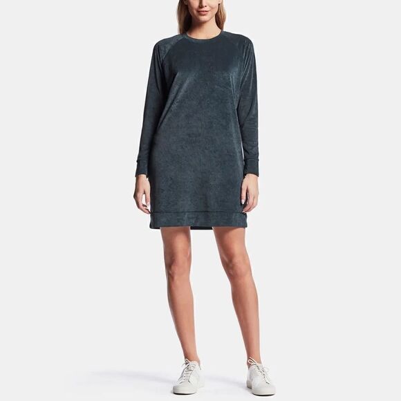 James Perse Los Angeles Velvet Sweat Dress In Clarington Green Size 0 - Picture 1 of 9